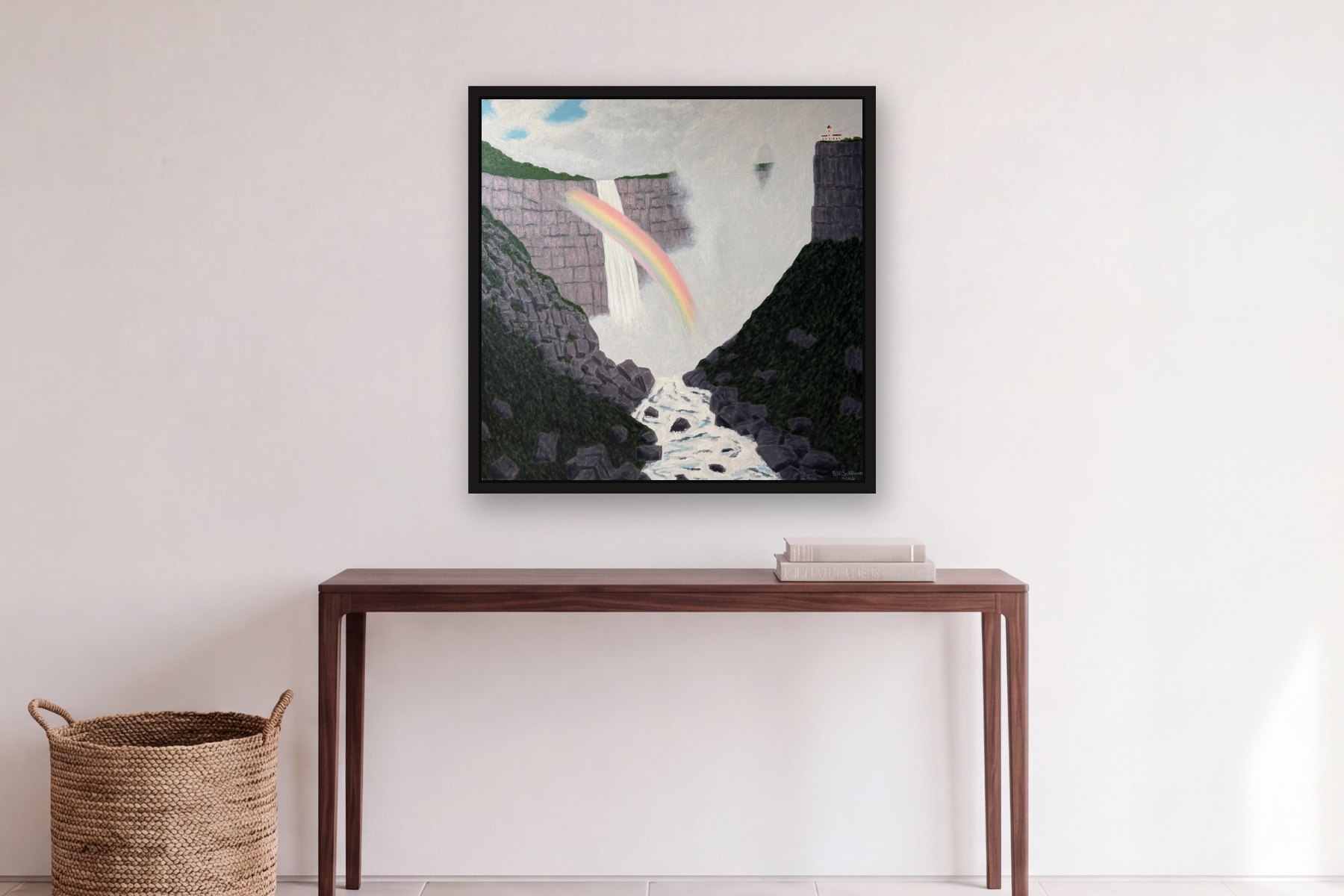 Waterfall by Bill Sullivan, hanging above a console table in a hallway