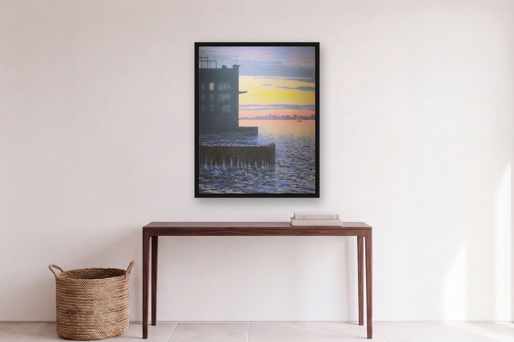 Wehawkin Mlonga by Bill Sullivan, hanging above a console table in a hallway