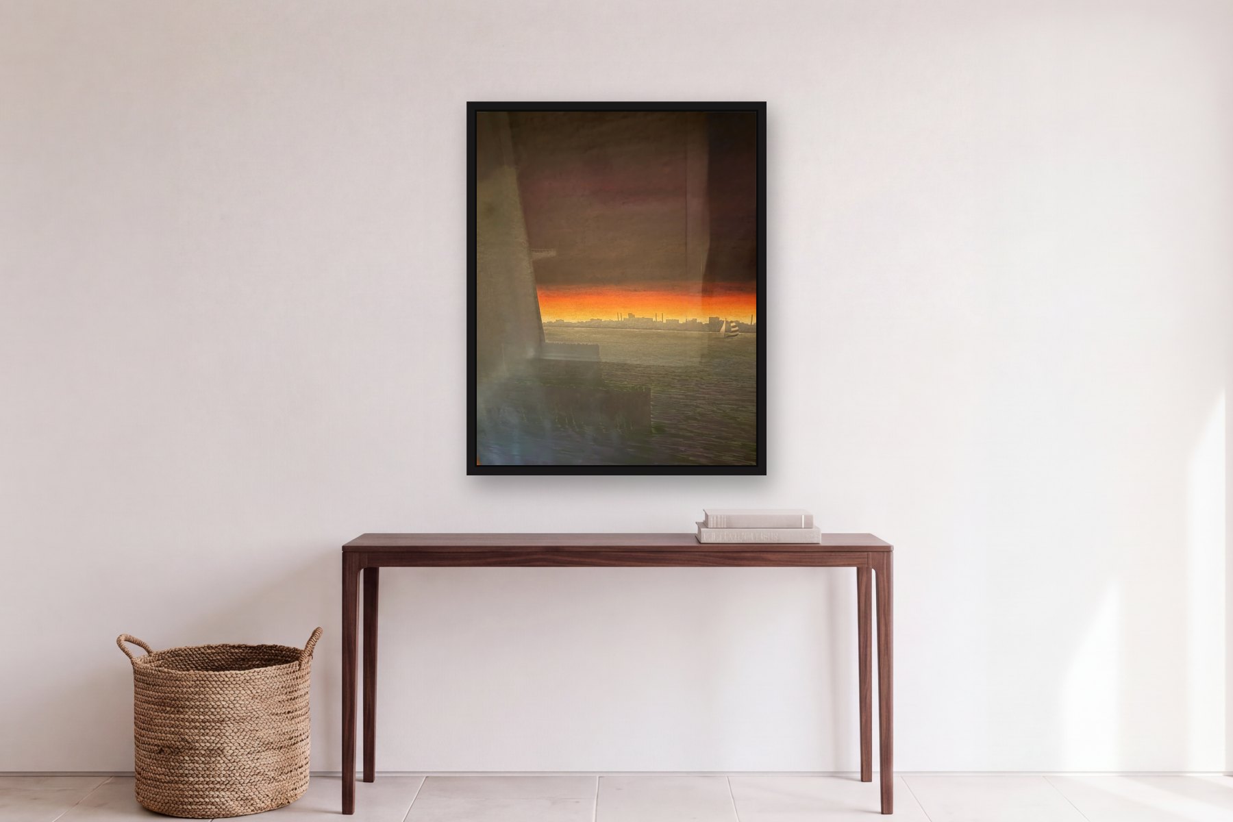 Wehawkin Mlonga by Bill Sullivan, hanging above a console table in a hallway