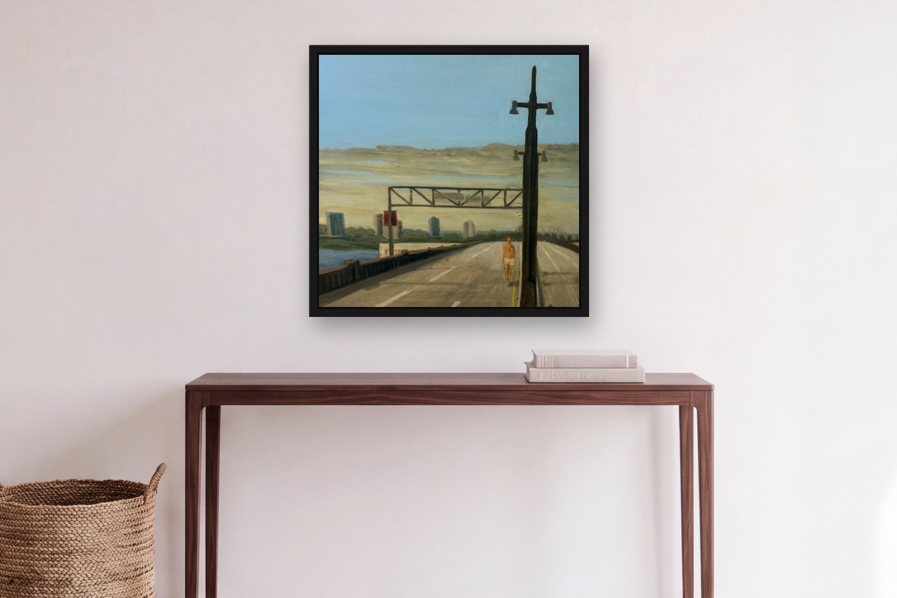 West Side Highway by Bill Sullivan, hanging above a console table in a hallway