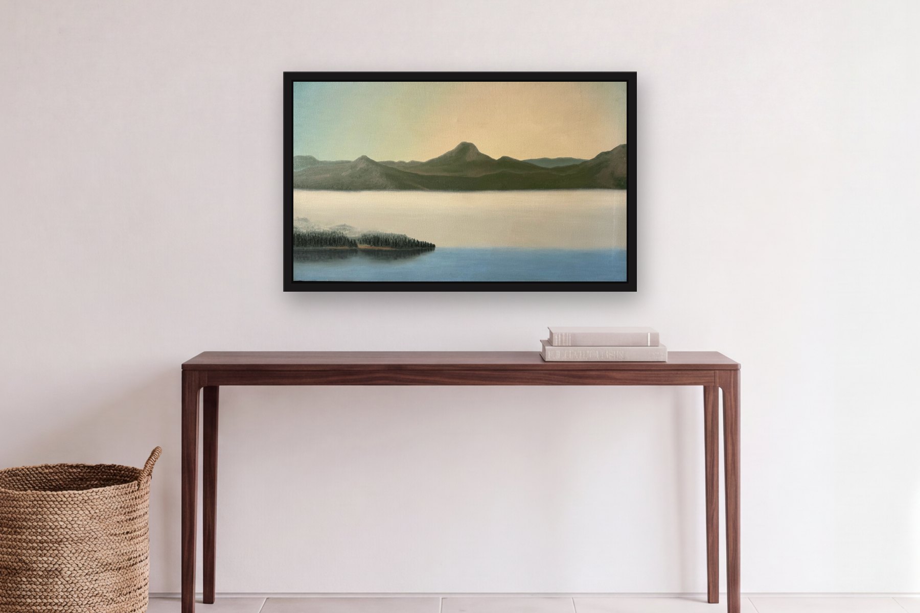 Xiruma by Bill Sullivan, hanging above a console table in a hallway