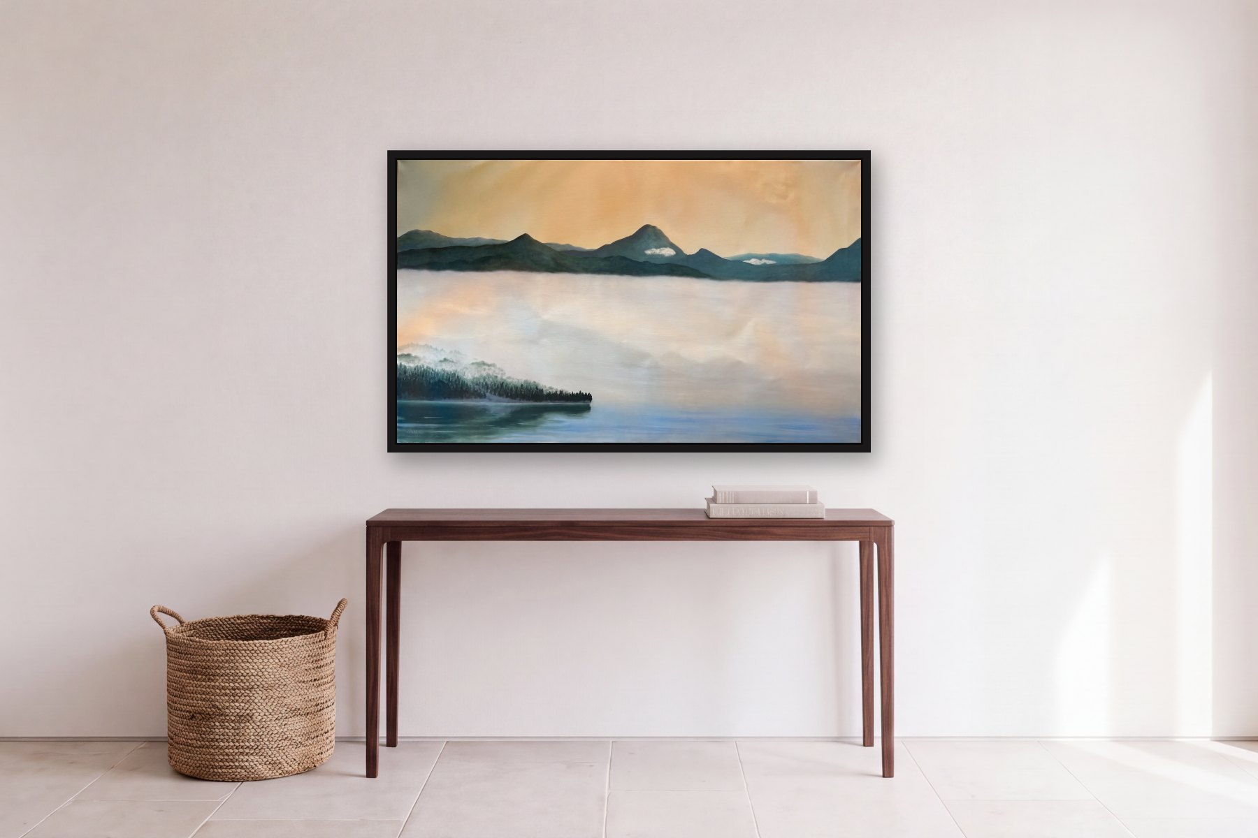 Xiruma by Bill Sullivan, hanging above a console table in a hallway