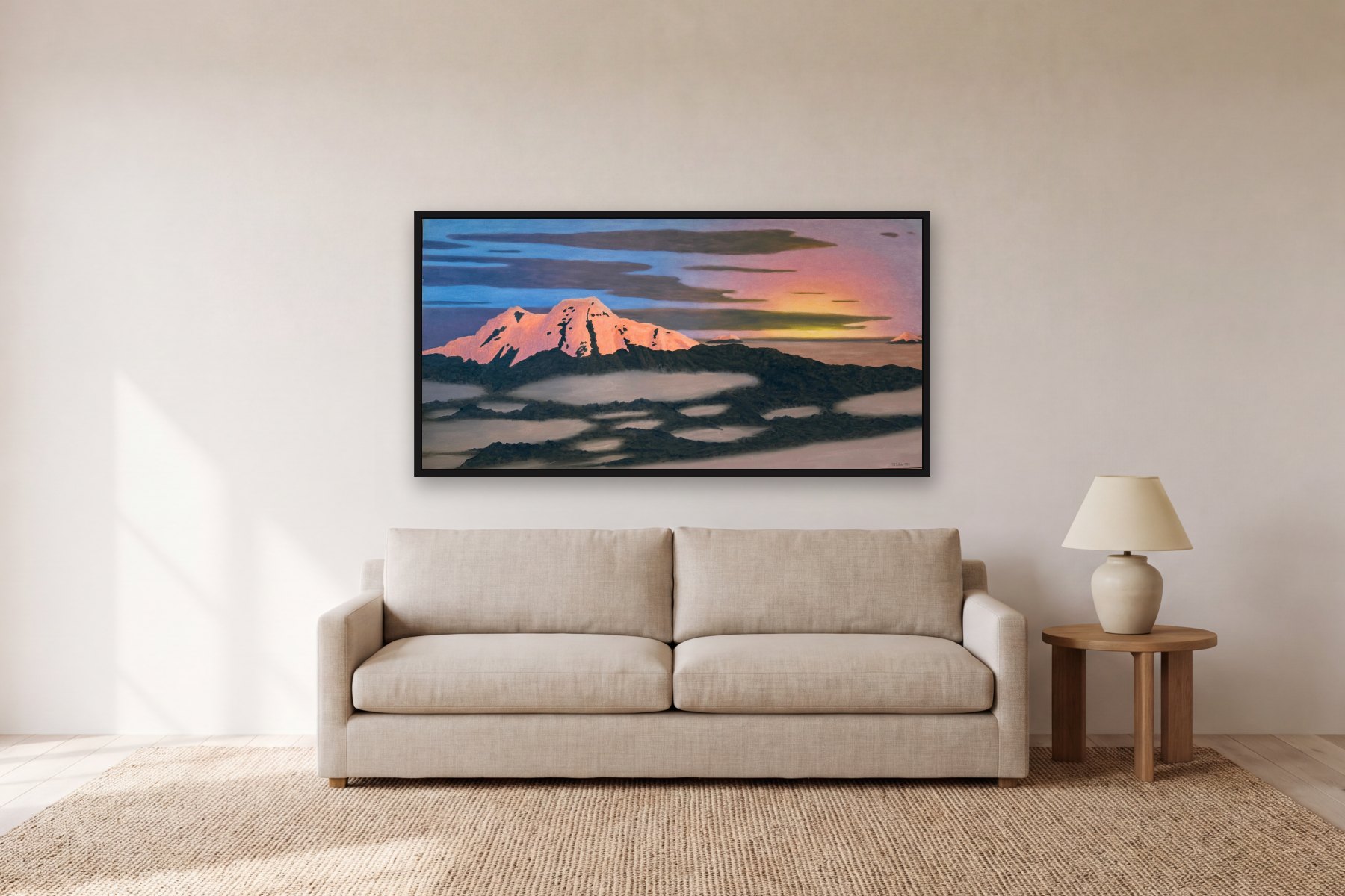 Cayambe by Bill Sullivan, hanging above a sofa in a living room