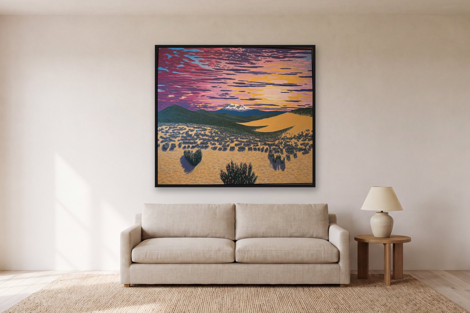 Chimbarazo III by Bill Sullivan, hanging above a sofa in a living room