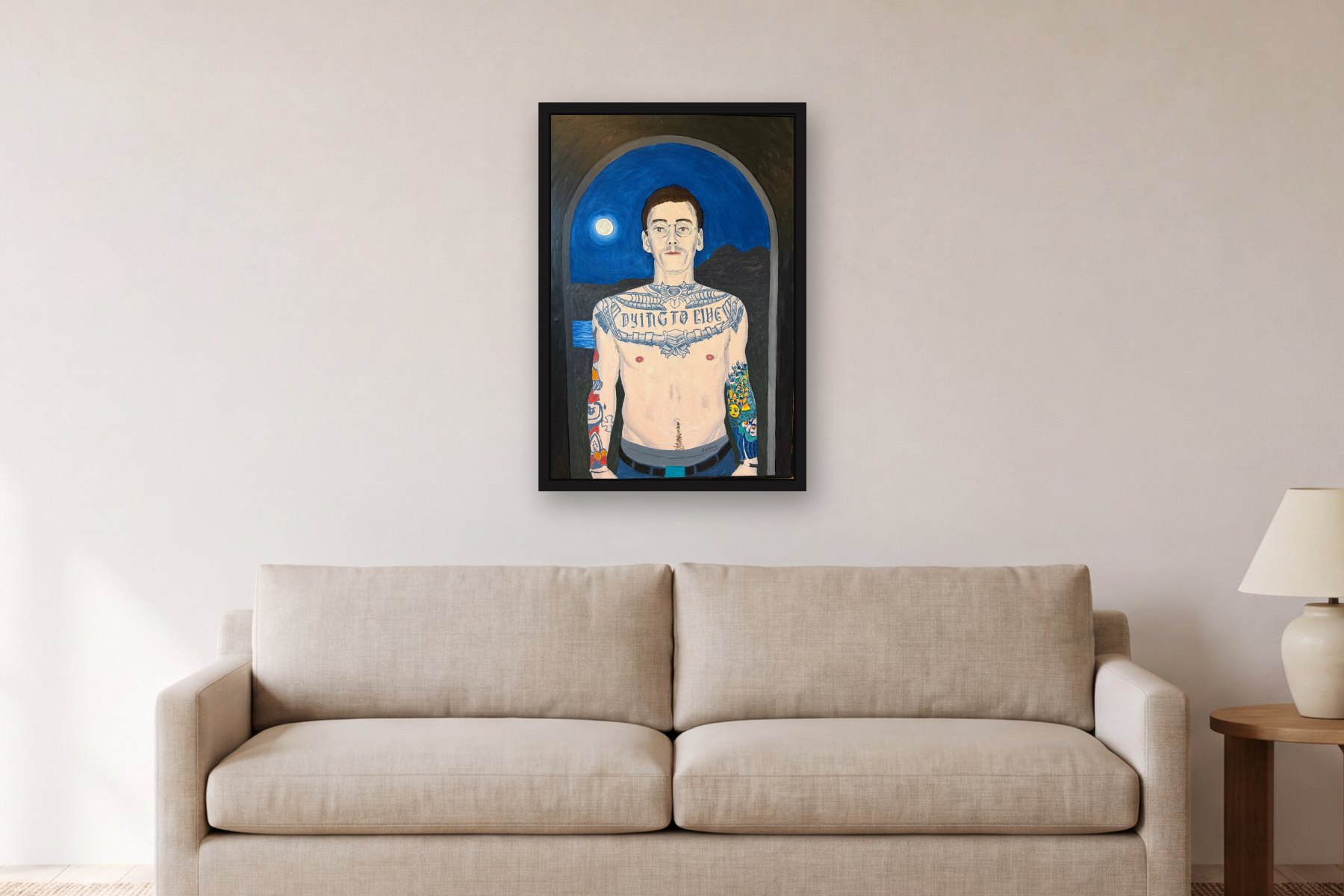 Dying to Live by Bill Sullivan, hanging above a sofa in a living room