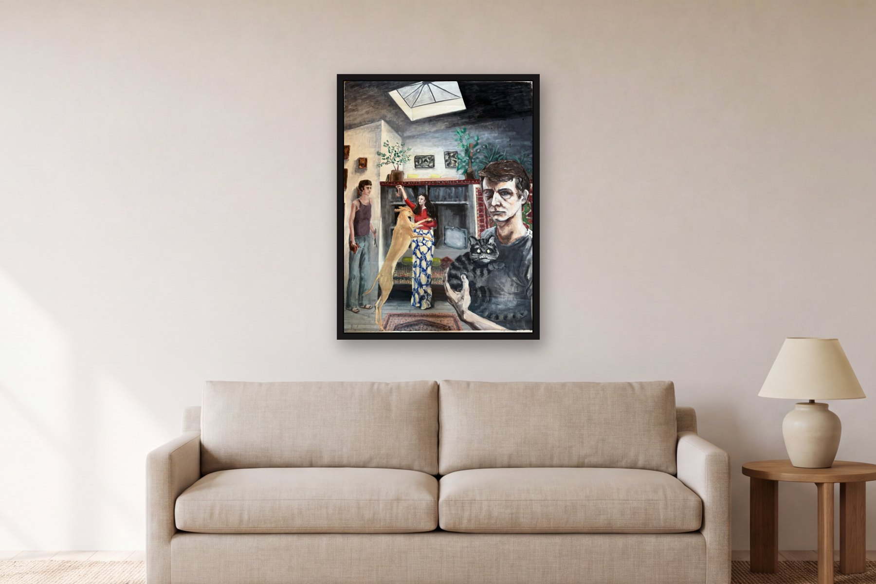 Family de Bill Sullivan, pendurada sobre um sofá em uma sala