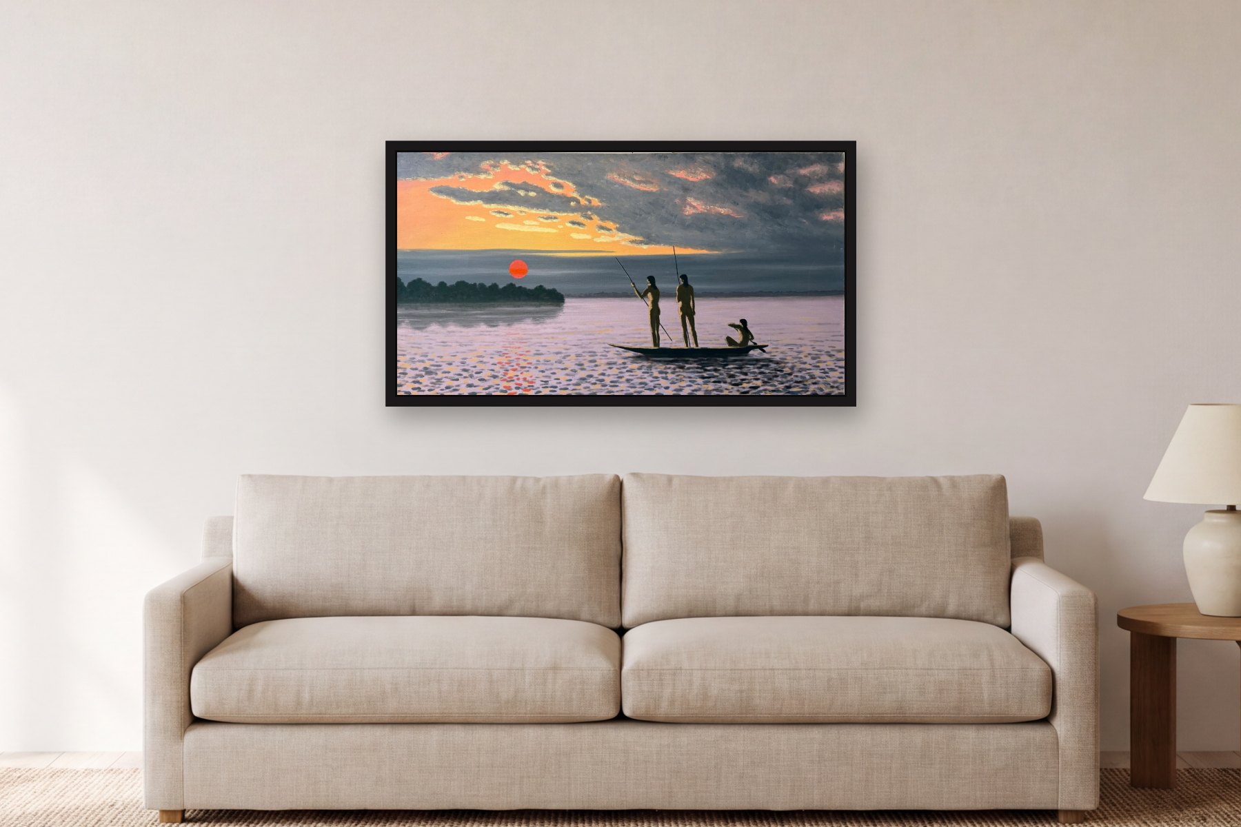 Fishermen by Bill Sullivan, hanging above a sofa in a living room