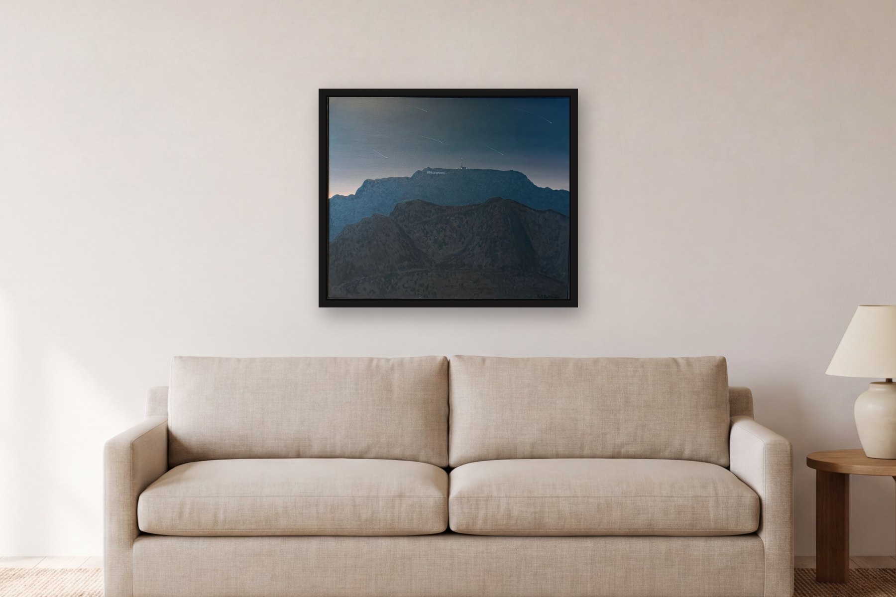 Hollywood by Bill Sullivan, hanging above a sofa in a living room