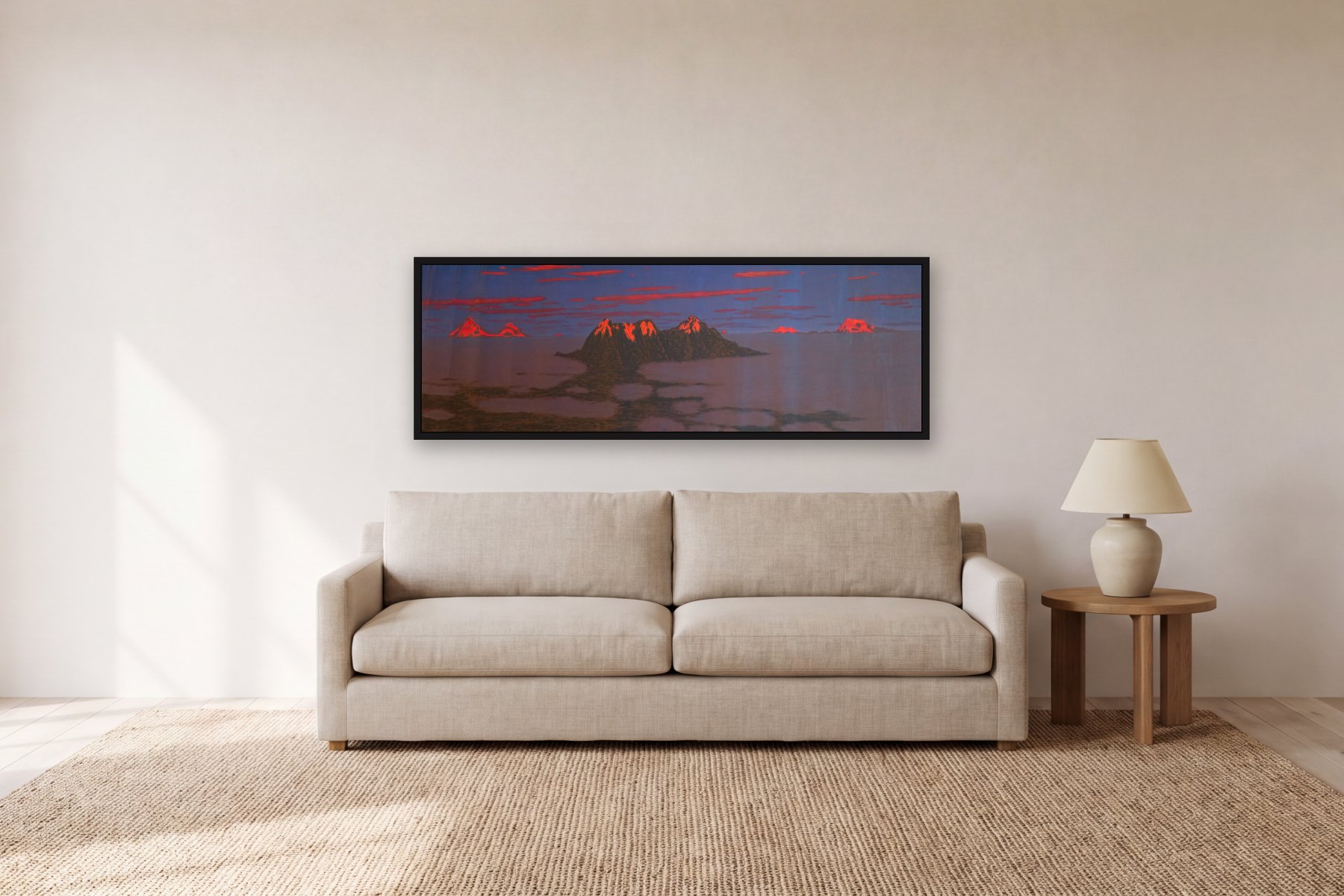 Ilinizas by Bill Sullivan, hanging above a sofa in a living room