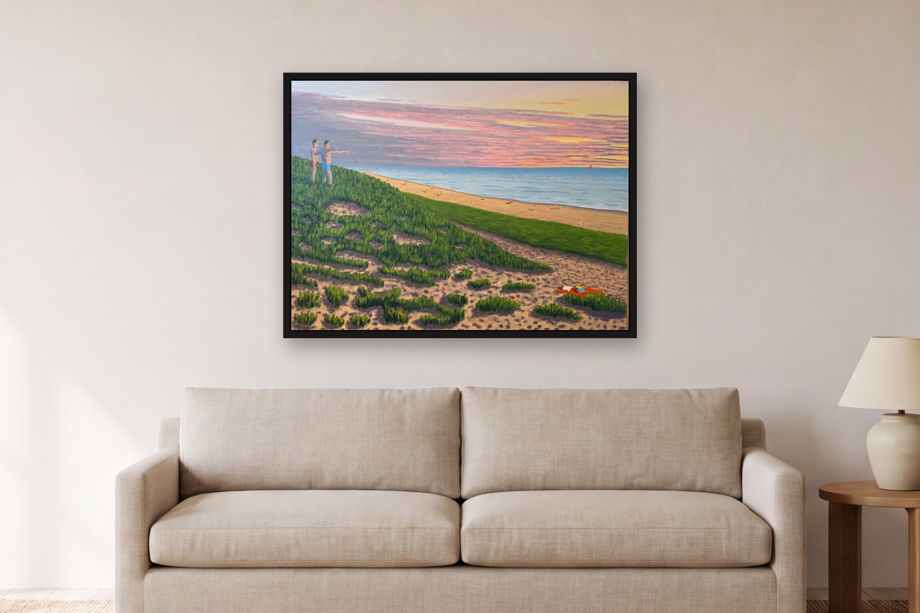 Interlude by Bill Sullivan, hanging above a sofa in a living room