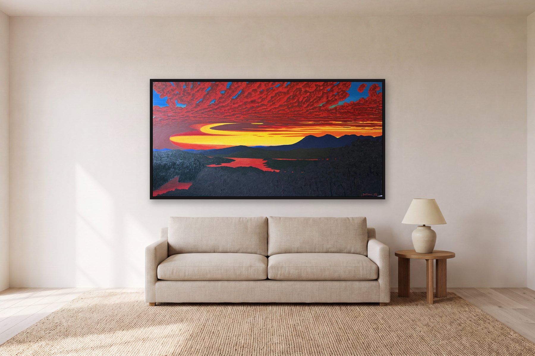 Olana Twilight II by Bill Sullivan, hanging above a sofa in a living room