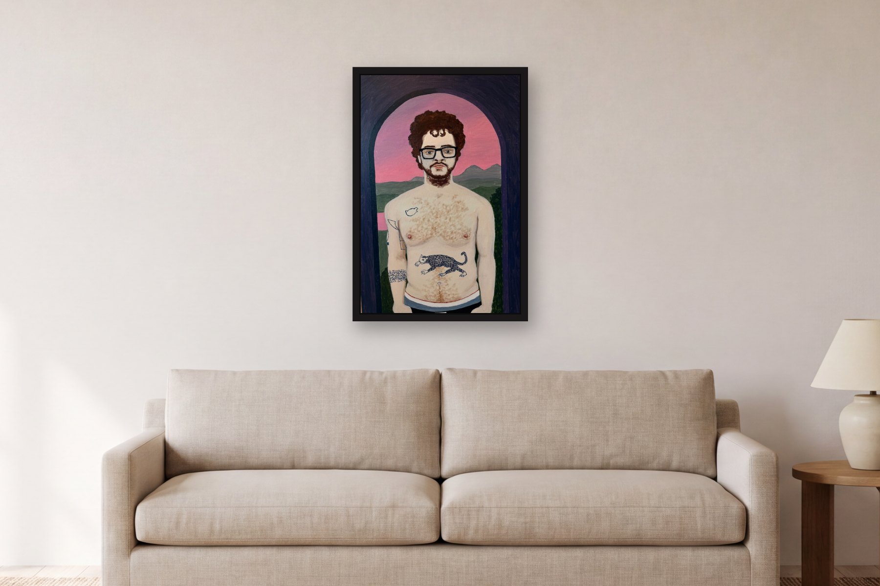 Puma by Bill Sullivan, hanging above a sofa in a living room