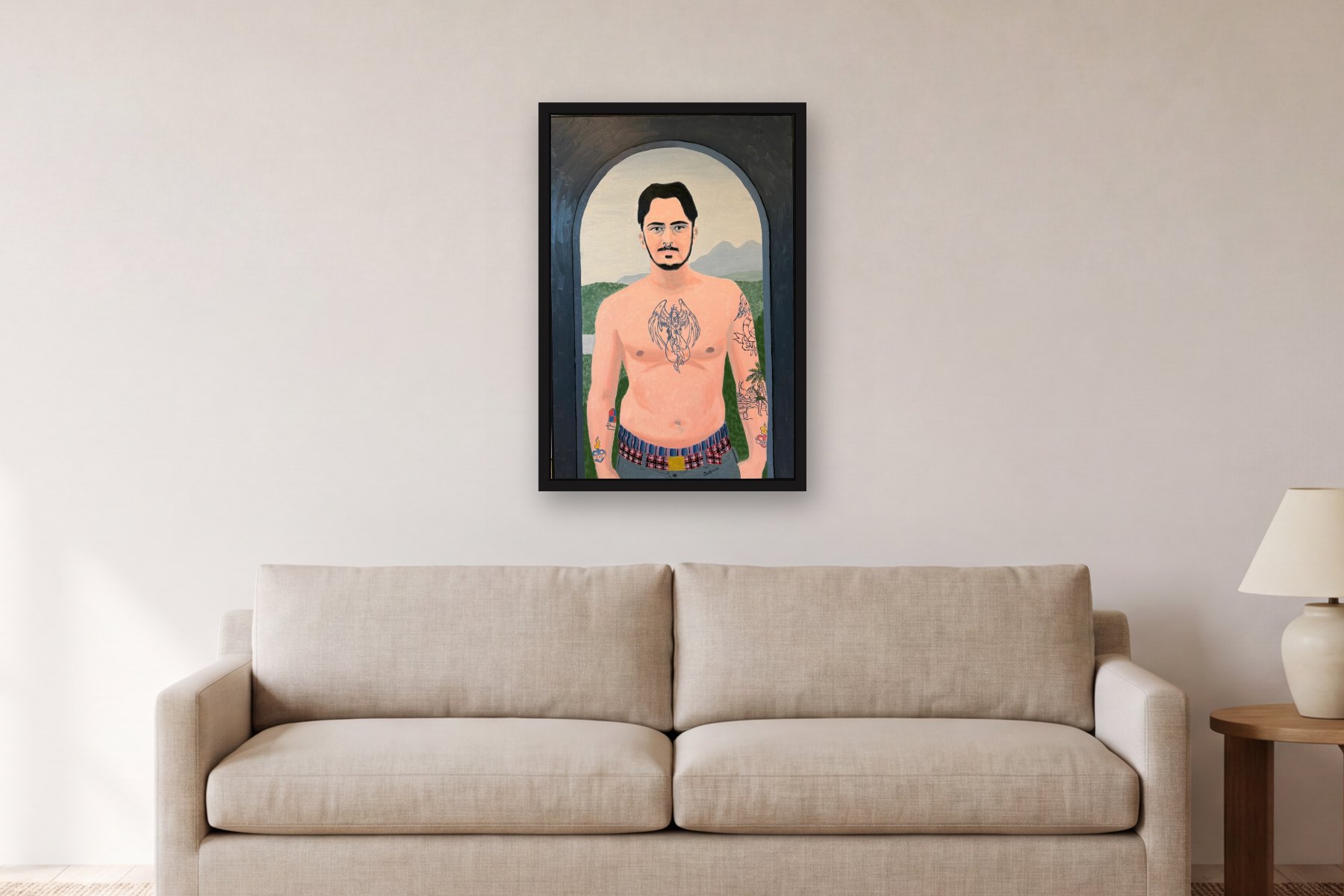 Sailor by Bill Sullivan, hanging above a sofa in a living room