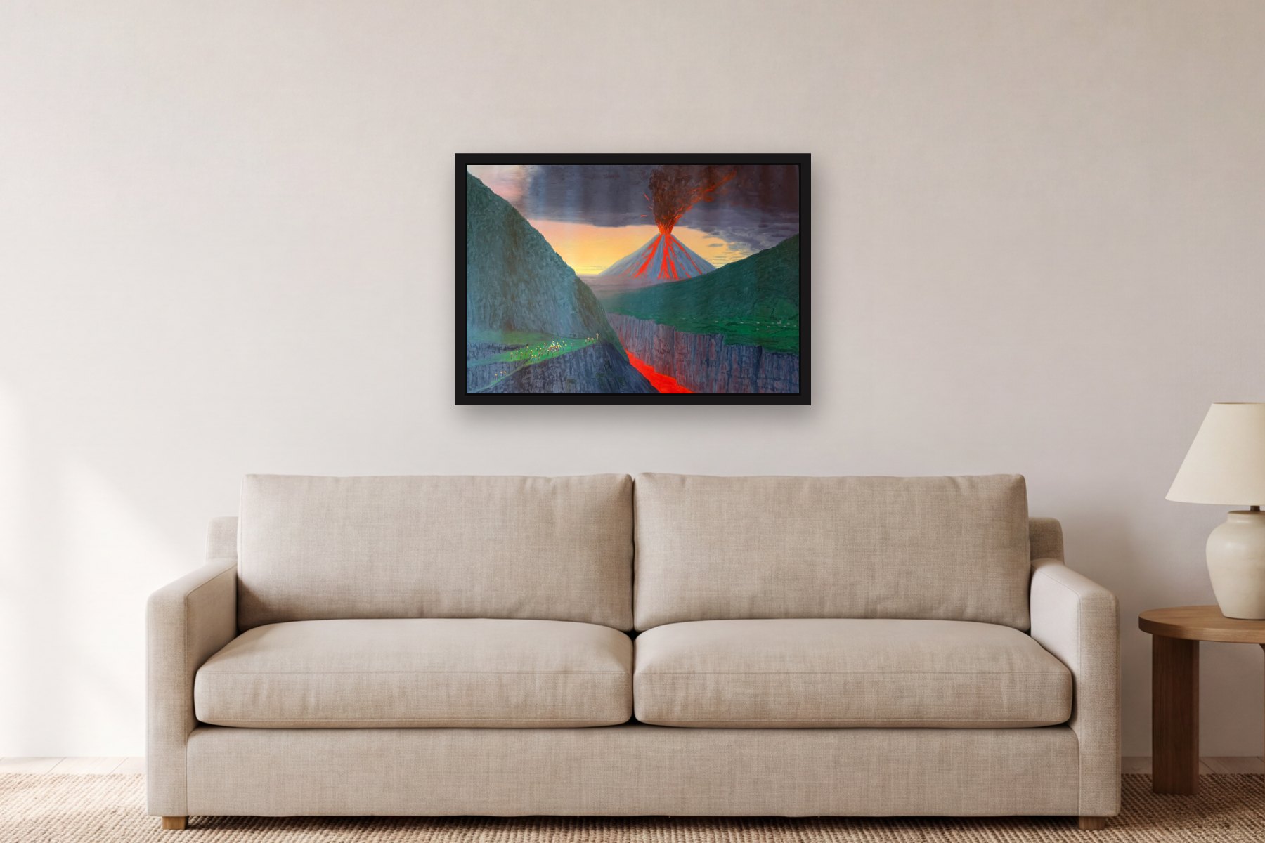 Sangay by Bill Sullivan, hanging above a sofa in a living room