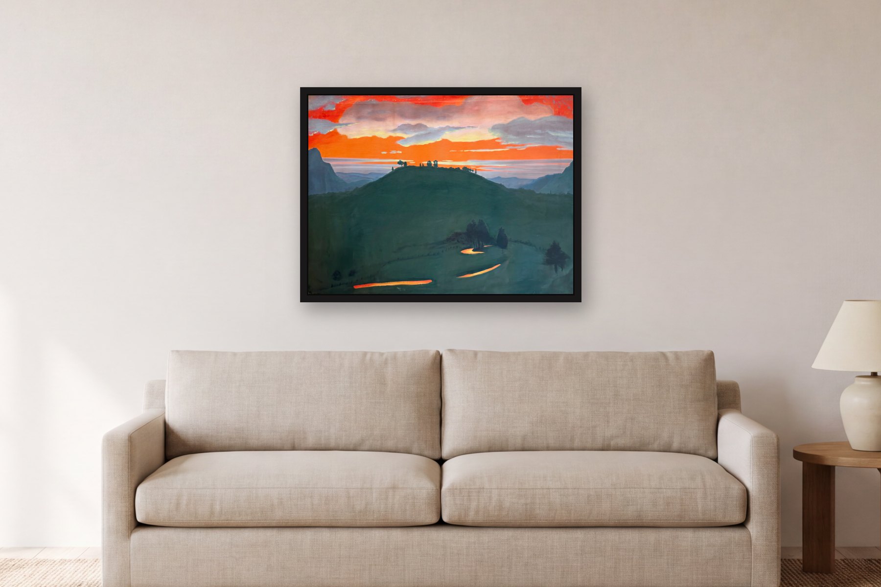 Somewhere in Colombia by Bill Sullivan, hanging above a sofa in a living room