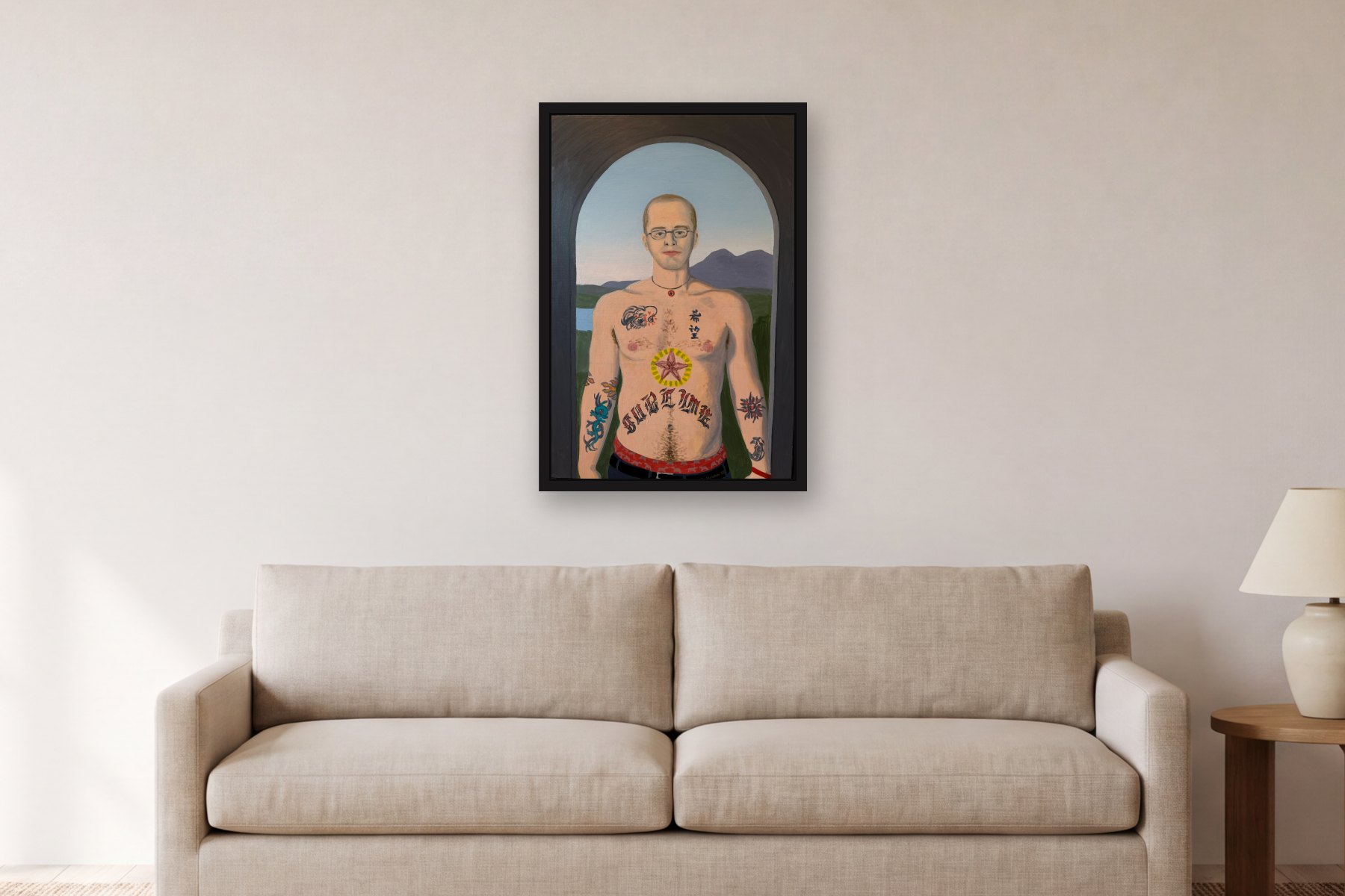 Sublime de Bill Sullivan, colgada sobre un sofá en una sala