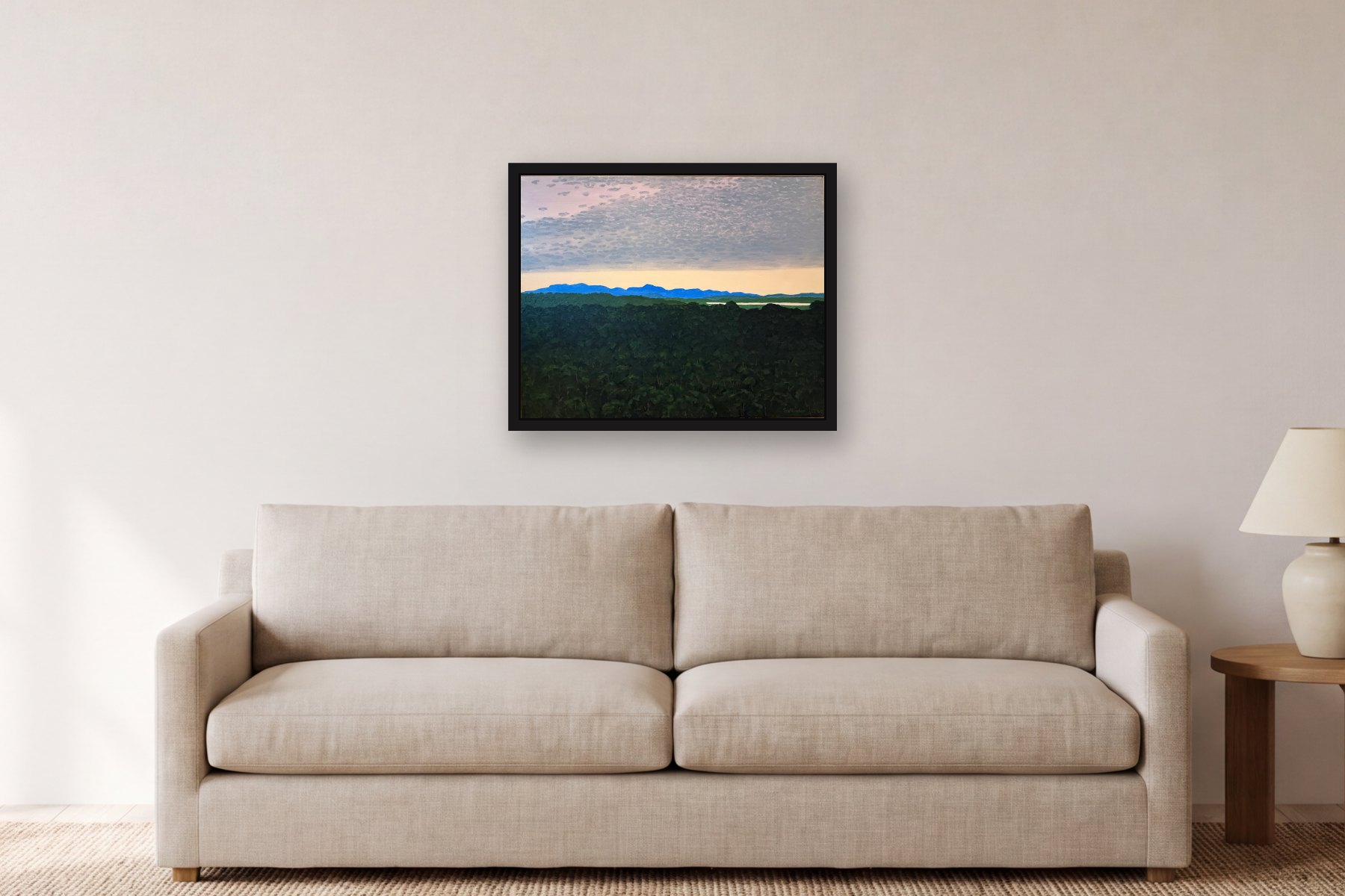 Thinking of Friedrich by Bill Sullivan, hanging above a sofa in a living room
