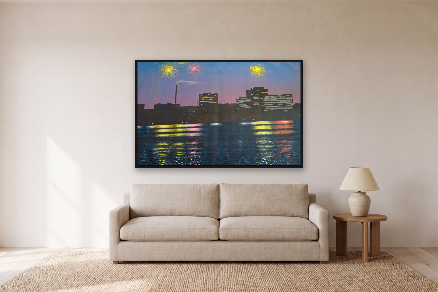 Untitled by Bill Sullivan, hanging above a sofa in a living room
