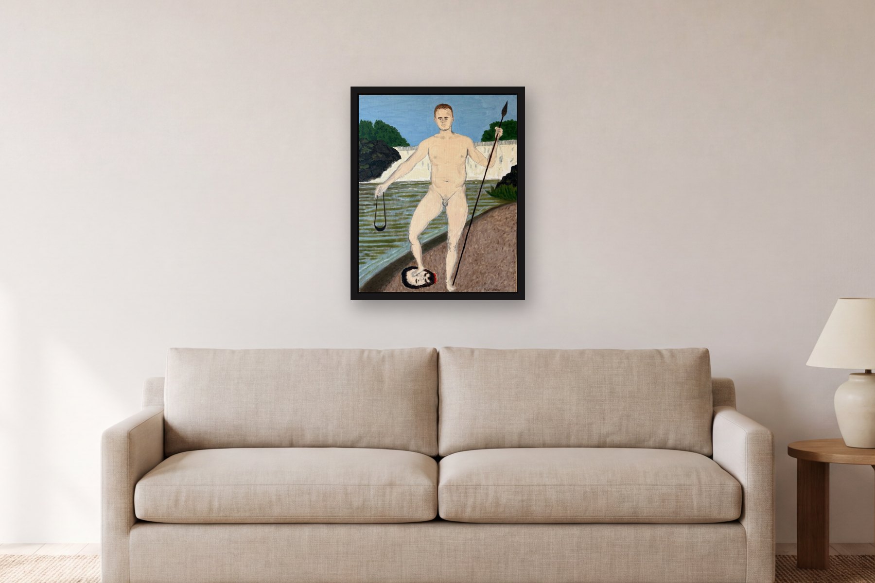 Untitled by Bill Sullivan, hanging above a sofa in a living room