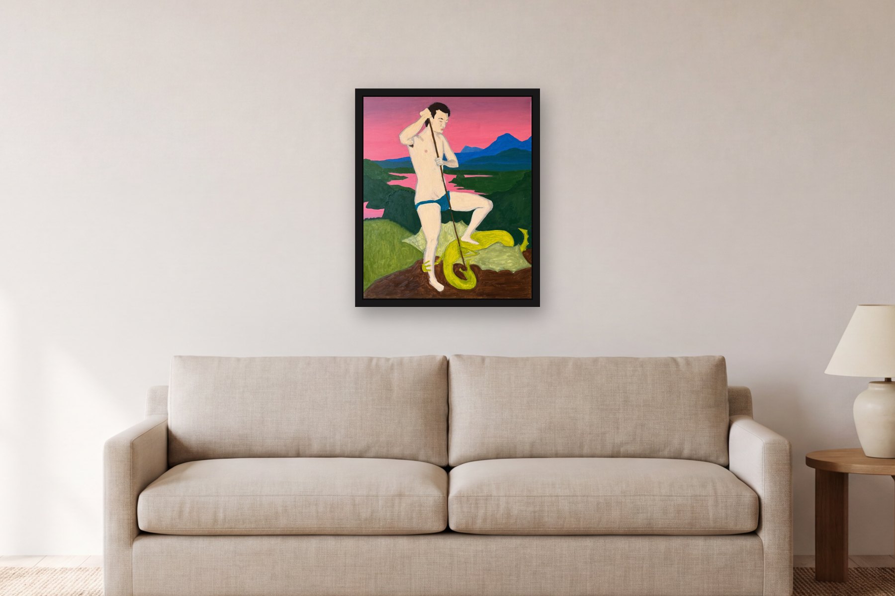 Untitled by Bill Sullivan, hanging above a sofa in a living room