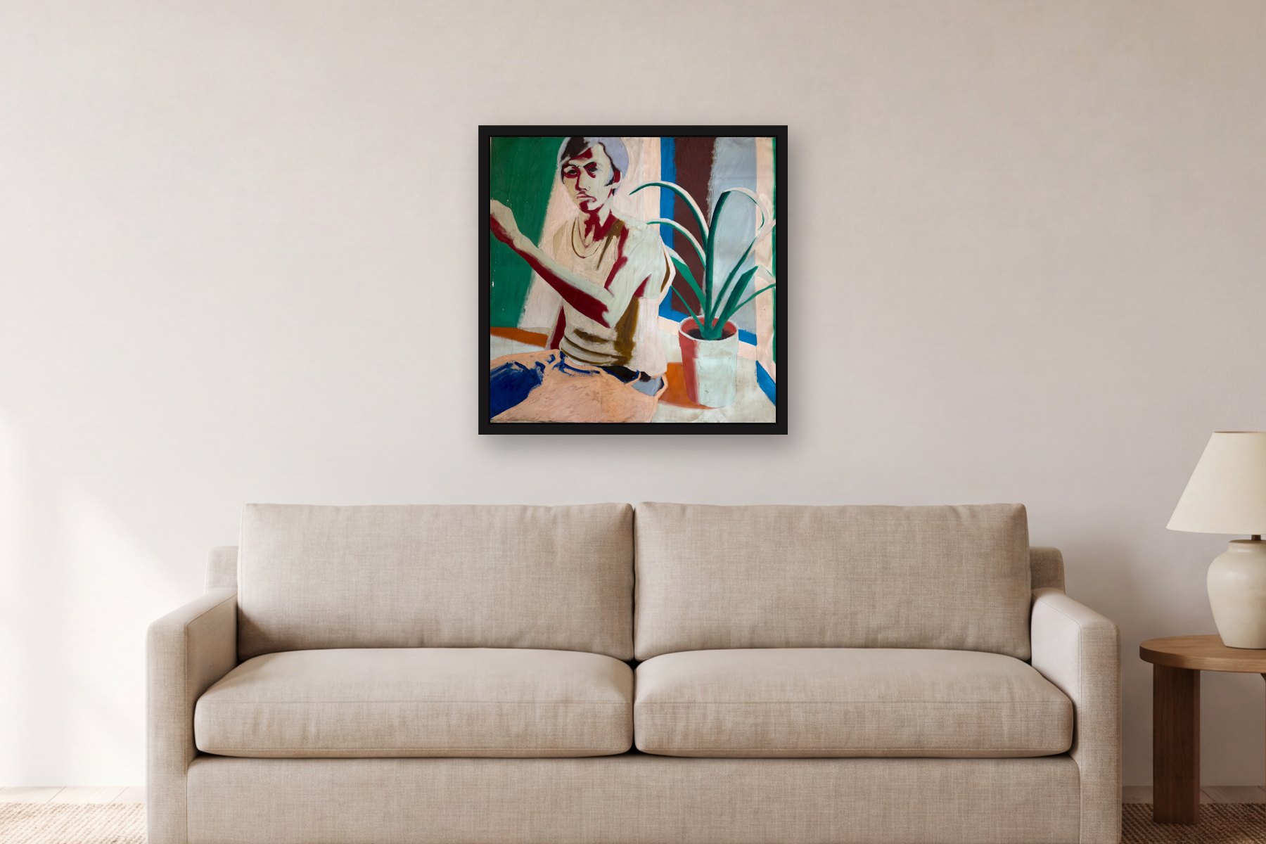 Untitled by Bill Sullivan, hanging above a sofa in a living room
