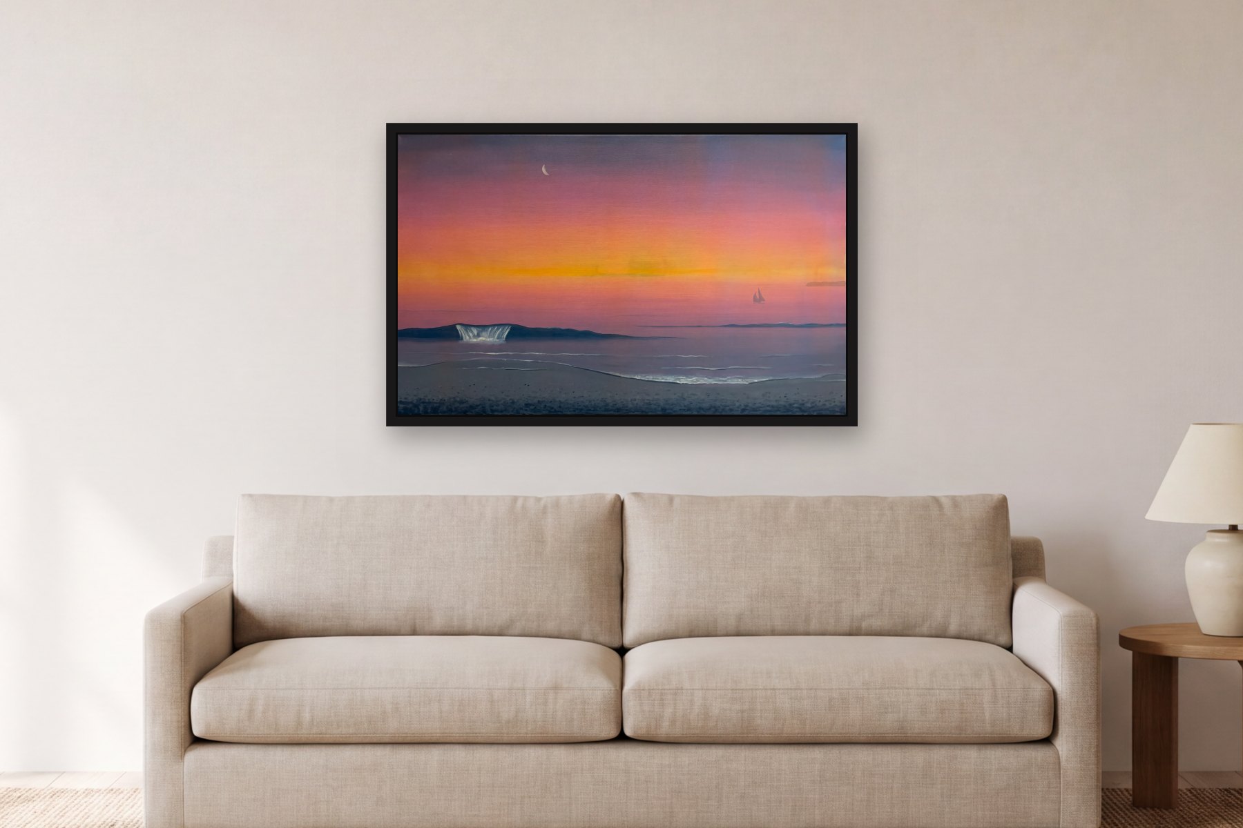 Untitled by Bill Sullivan, hanging above a sofa in a living room