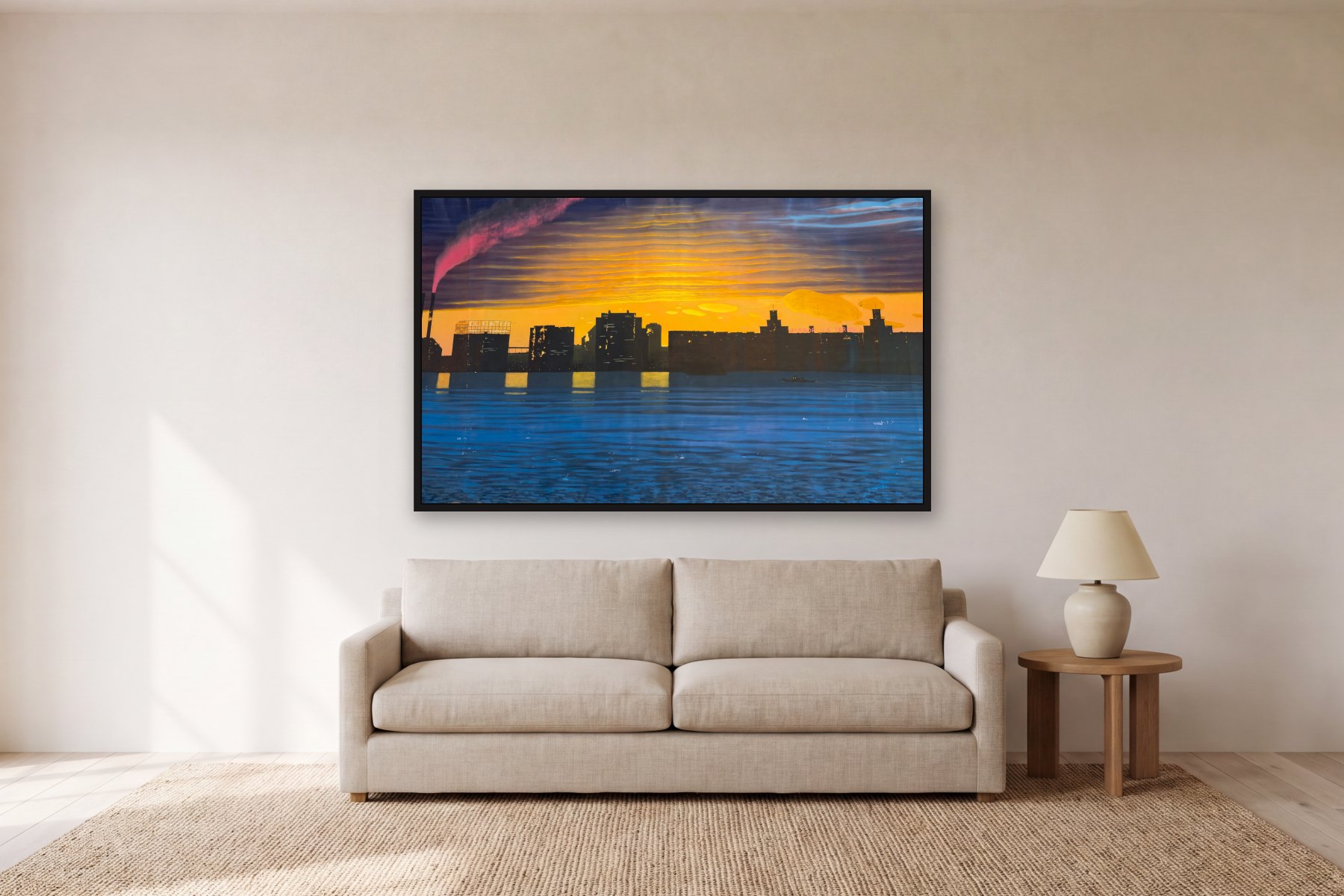 Untitled by Bill Sullivan, hanging above a sofa in a living room