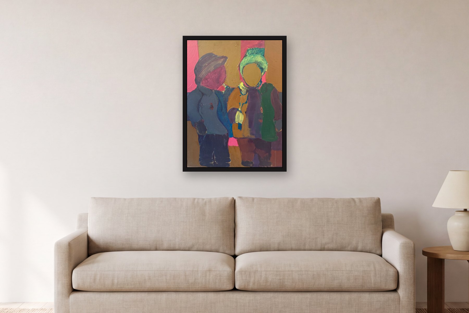 Untitled by Artist not recorded, hanging above a sofa in a living room