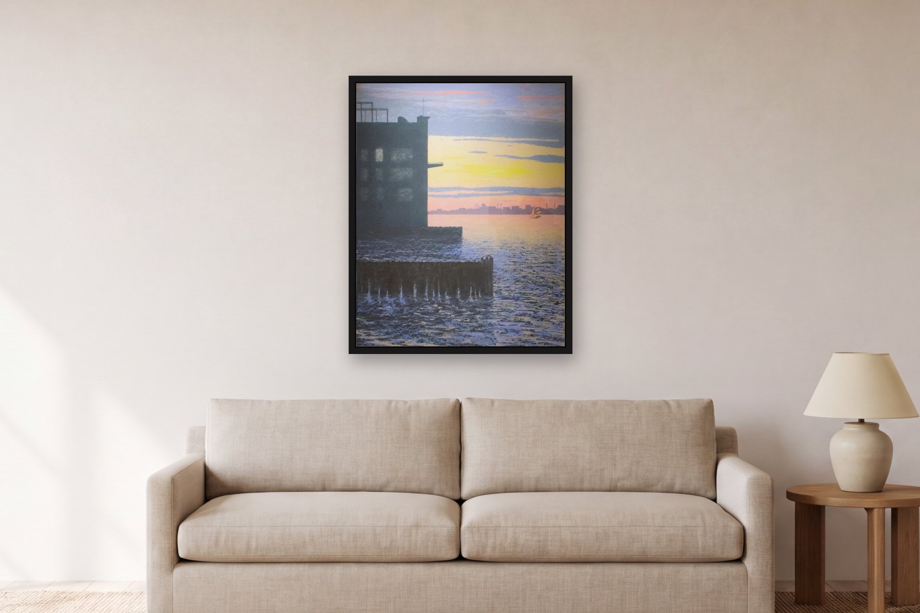 Wehawkin Mlonga by Bill Sullivan, hanging above a sofa in a living room
