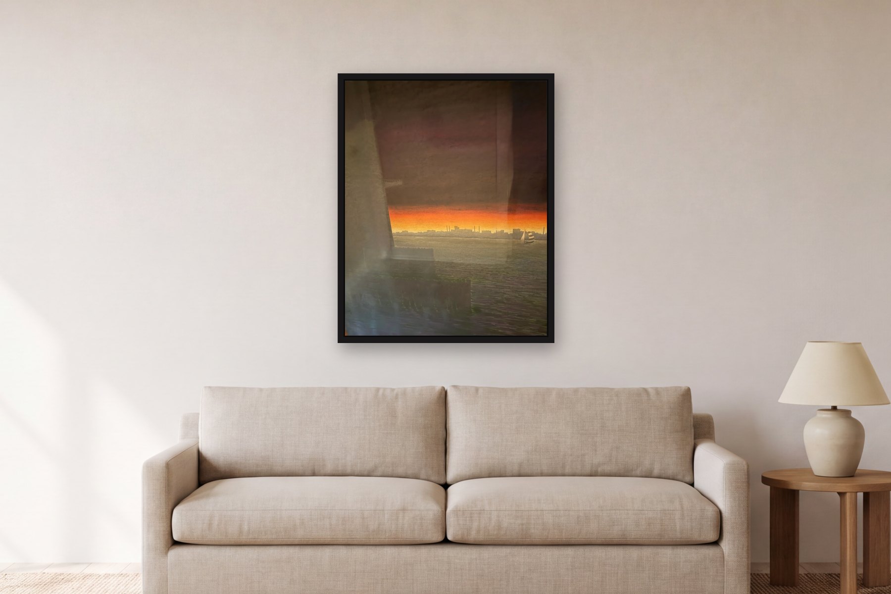 Wehawkin Mlonga by Bill Sullivan, hanging above a sofa in a living room