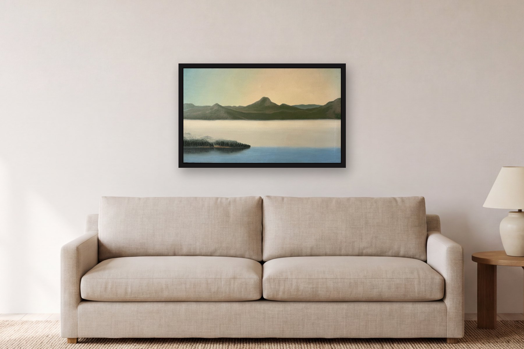 Xiruma by Bill Sullivan, hanging above a sofa in a living room