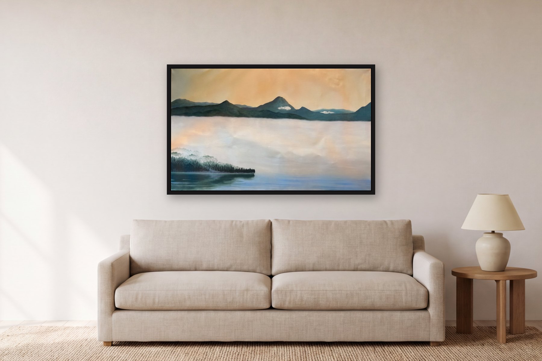 Xiruma by Bill Sullivan, hanging above a sofa in a living room
