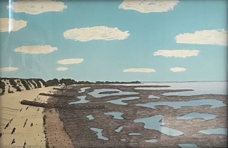 Brewster Beach Day, Lithograph, pencil and wash watercolor, Bill Sullivan