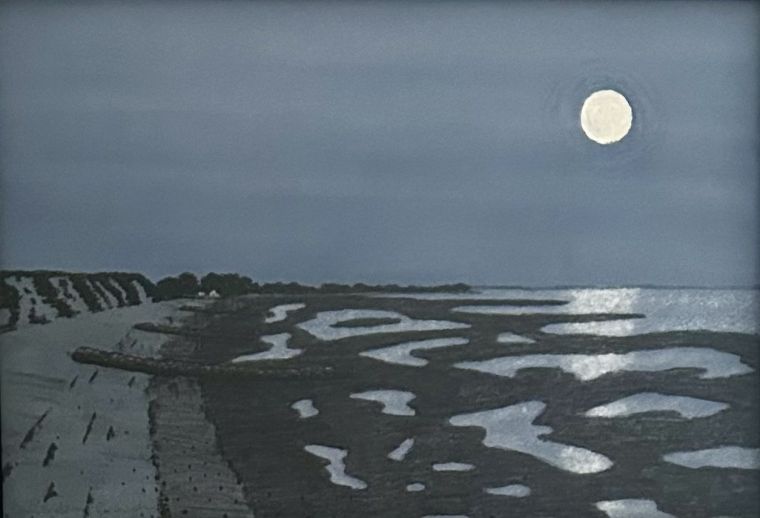 Brewster Beach Night, Lithograph, pencil and wash watercolor, Bill Sullivan