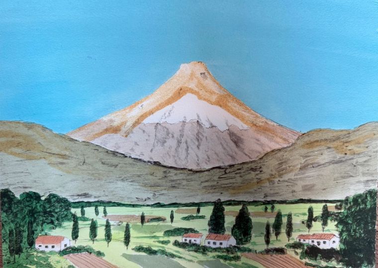 Cotopaxi, unnumbered/25, Lithograph, pencil and wash watercolor, Bill Sullivan