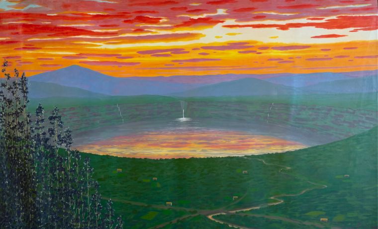Guatavita Lake in Colombia, Oil on canvas, Bill Sullivan