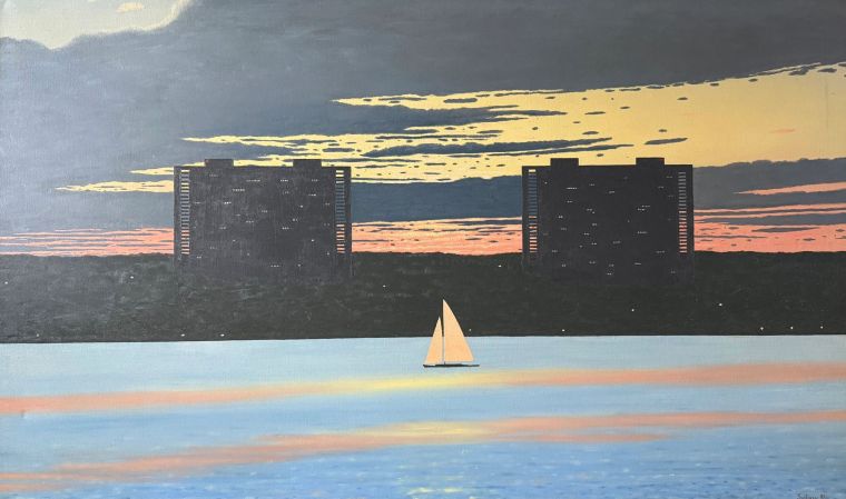New Jersey Skyline from Manhattan, Oil on canvas, Bill Sullivan