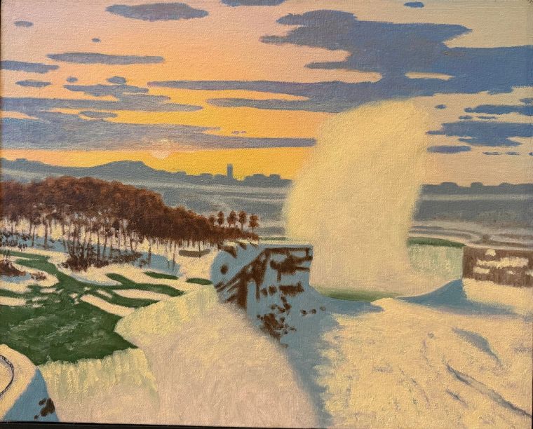 Niagara in the Winter, Oil on canvas, framed, Bill Sullivan