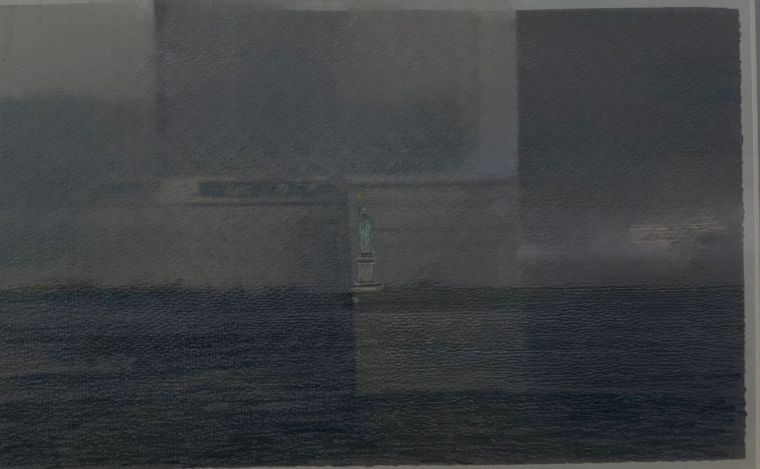 Statue of Liberty, Lithograph, pencil and wash watercolor, Bill Sullivan