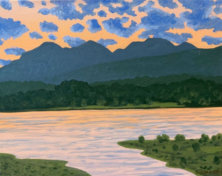 The Catskills from Hudson at Twilight, Oil on canvas, Bill Sullivan