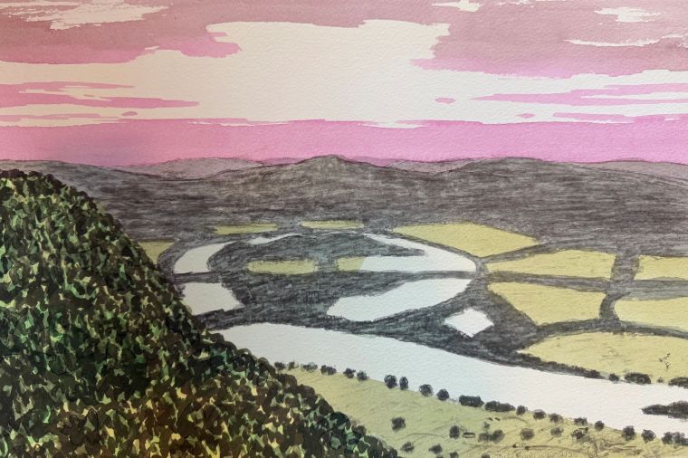 The Oxbow, 2/25, Lithograph, pencil and wash watercolor, Bill Sullivan