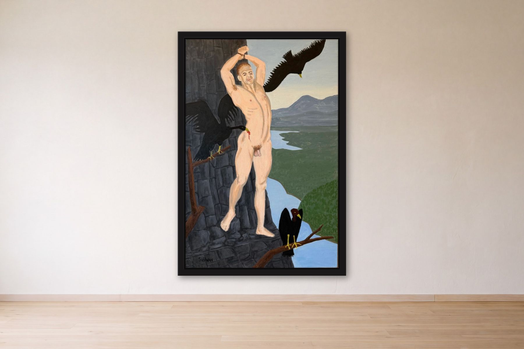 Birds de Bill Sullivan, encadrée sur un mur de galerie
