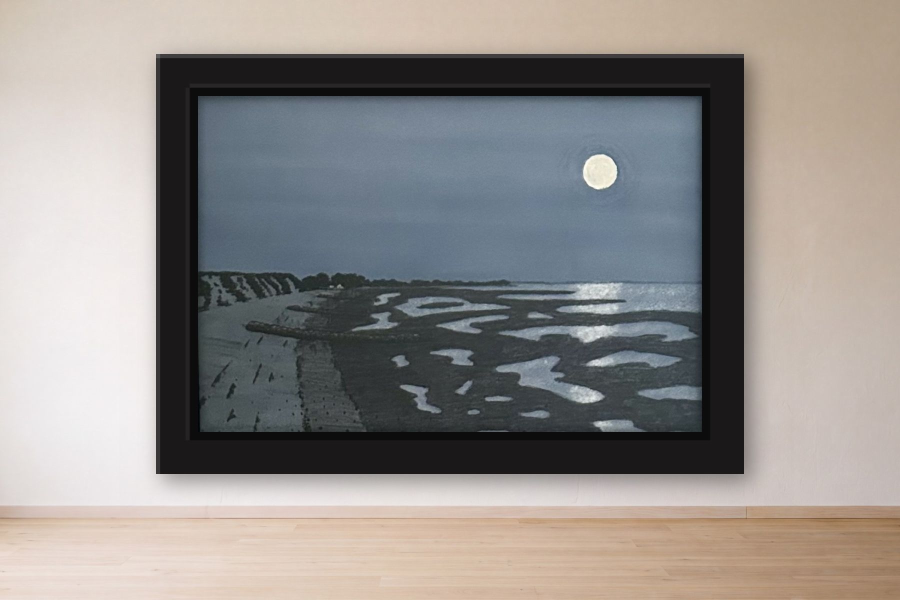 Brewster Beach Night by Bill Sullivan, framed on a gallery wall