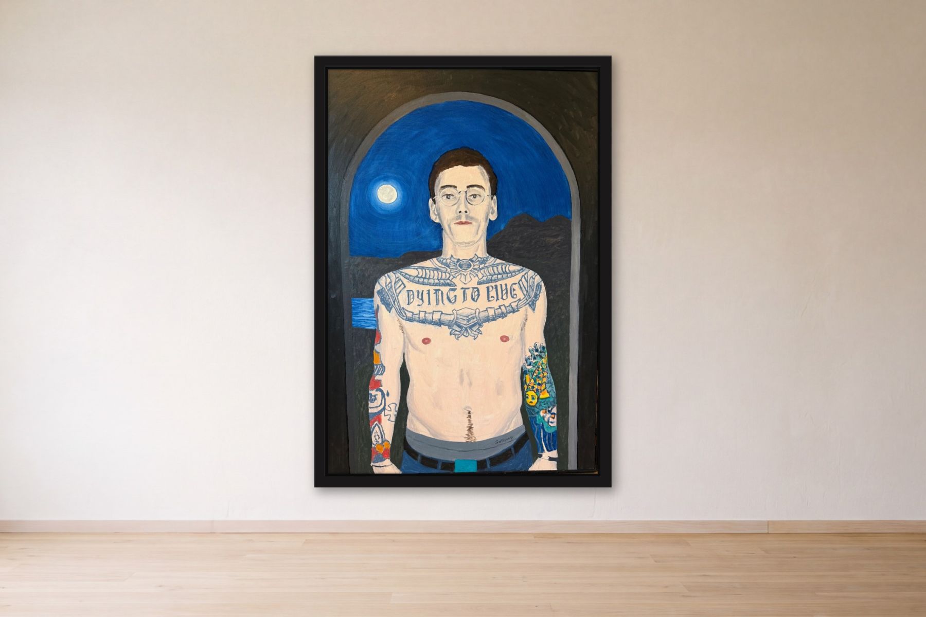 Dying to Live by Bill Sullivan, framed on a gallery wall