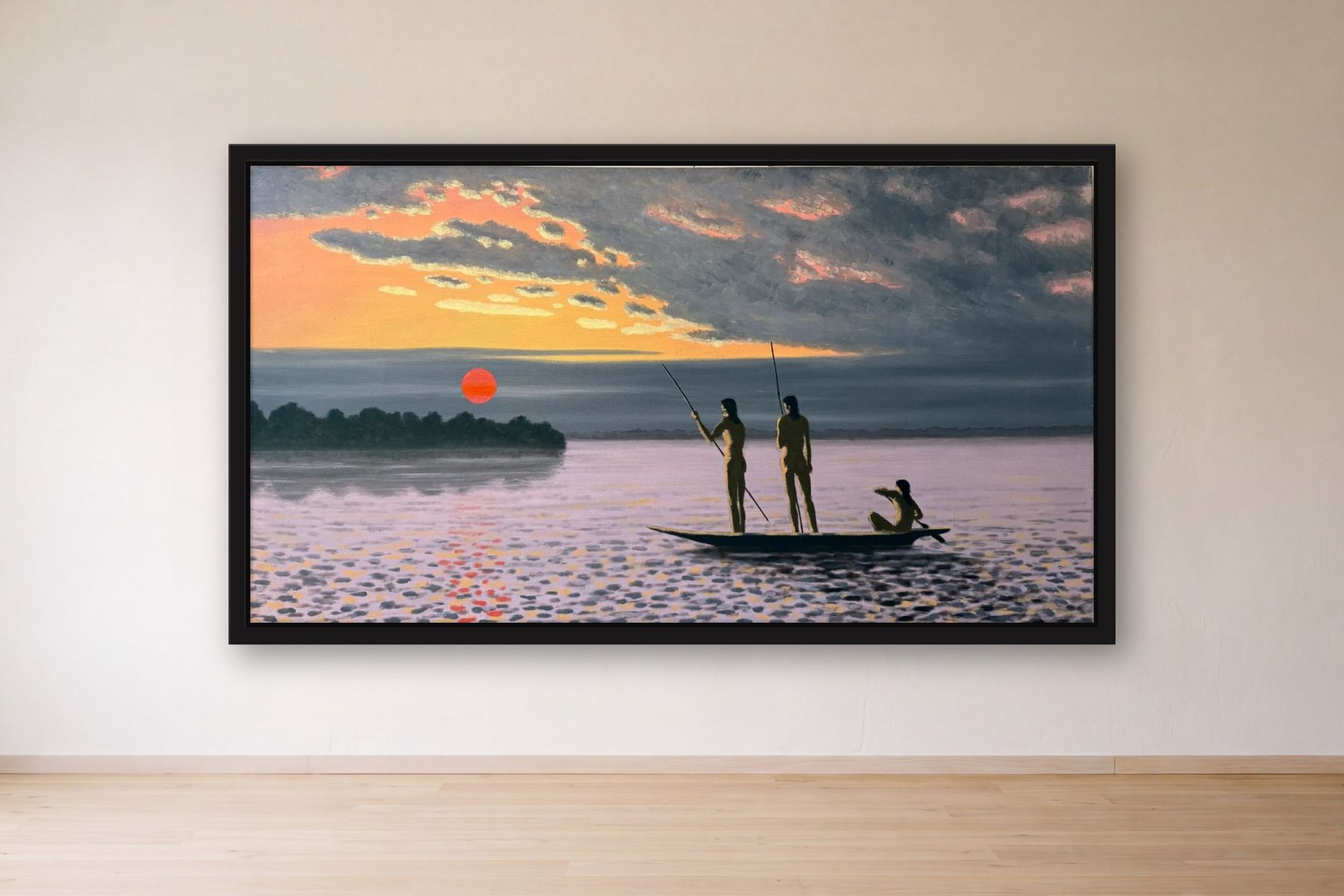 Fishermen by Bill Sullivan, framed on a gallery wall