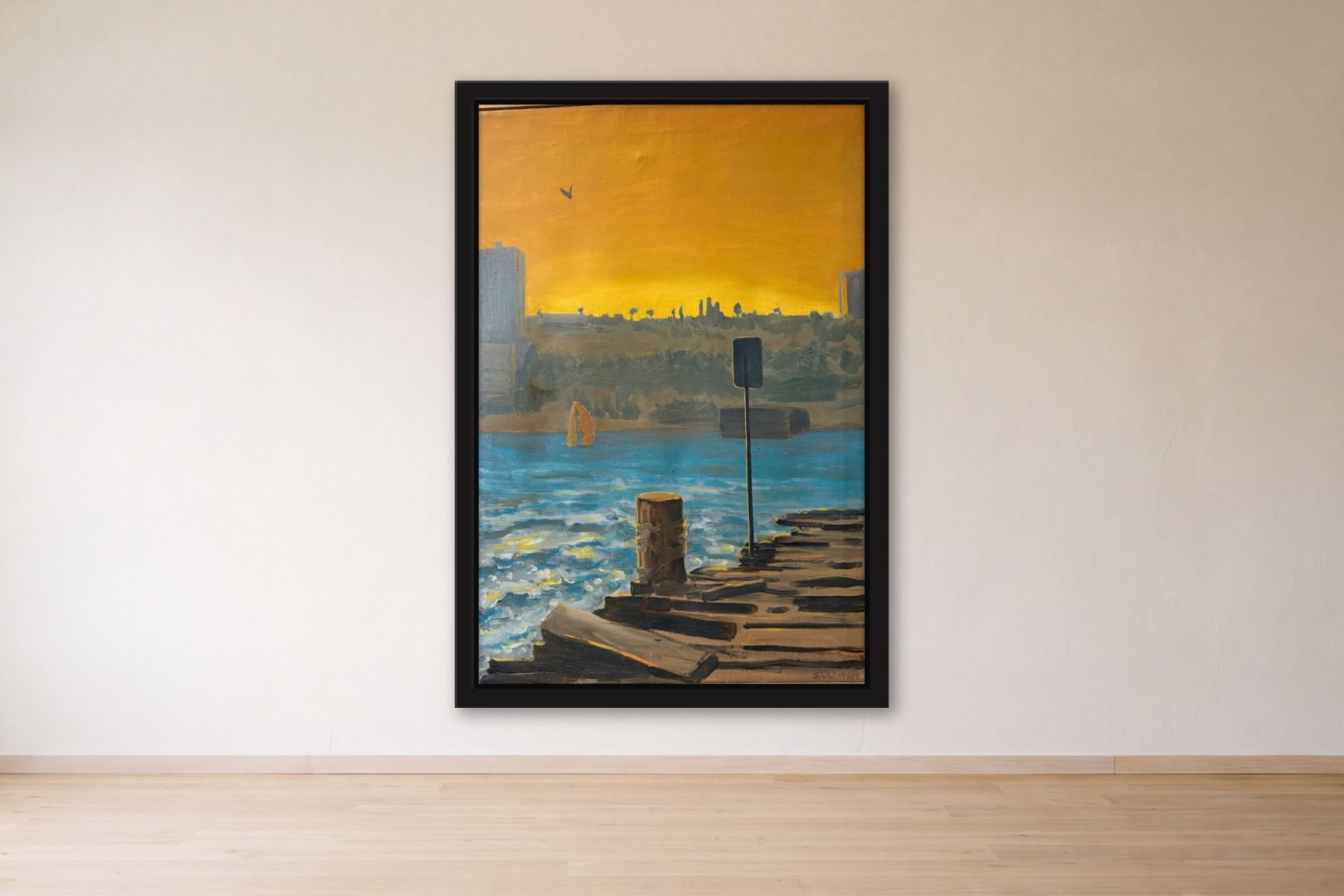 Hudson River by Bill Sullivan, framed on a gallery wall