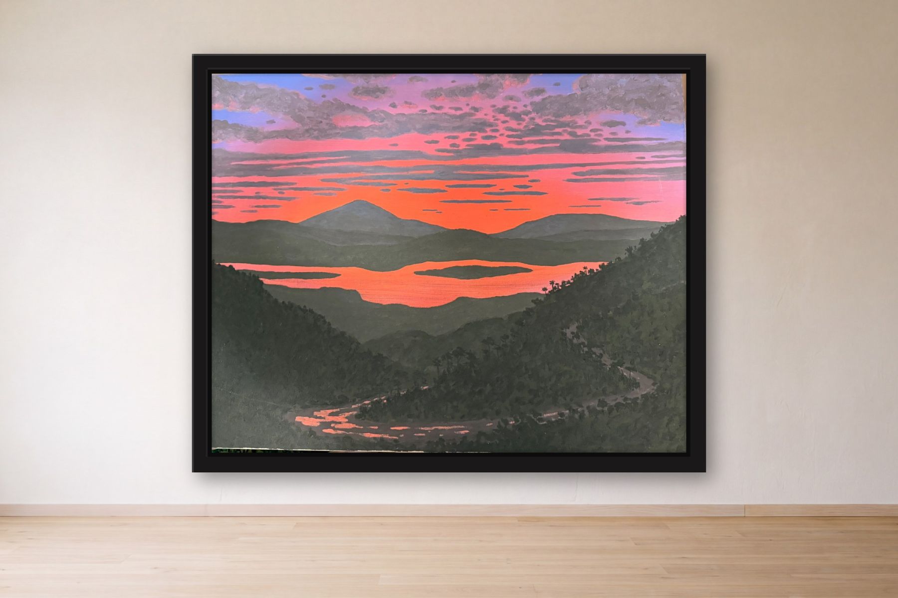 Islands in the Hudson by Bill Sullivan, framed on a gallery wall