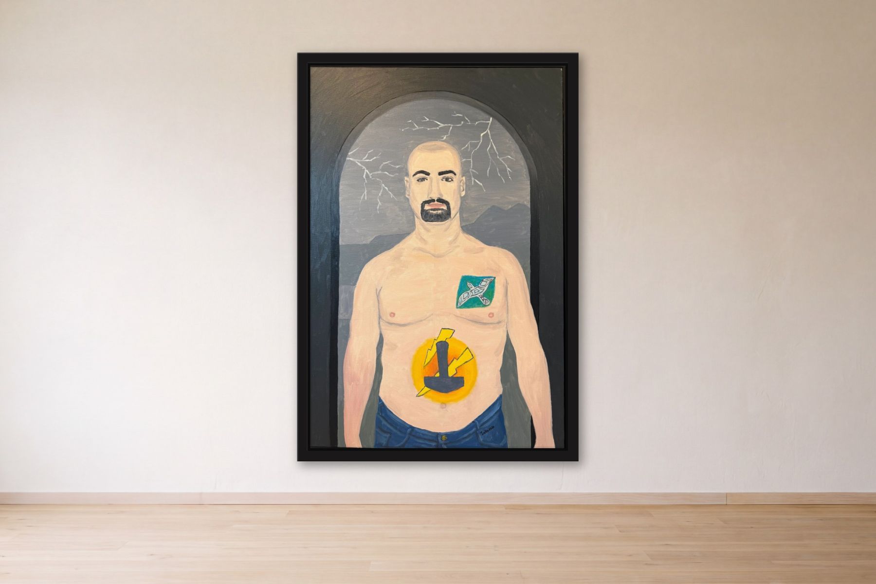 Lightning de Bill Sullivan, encadrée sur un mur de galerie
