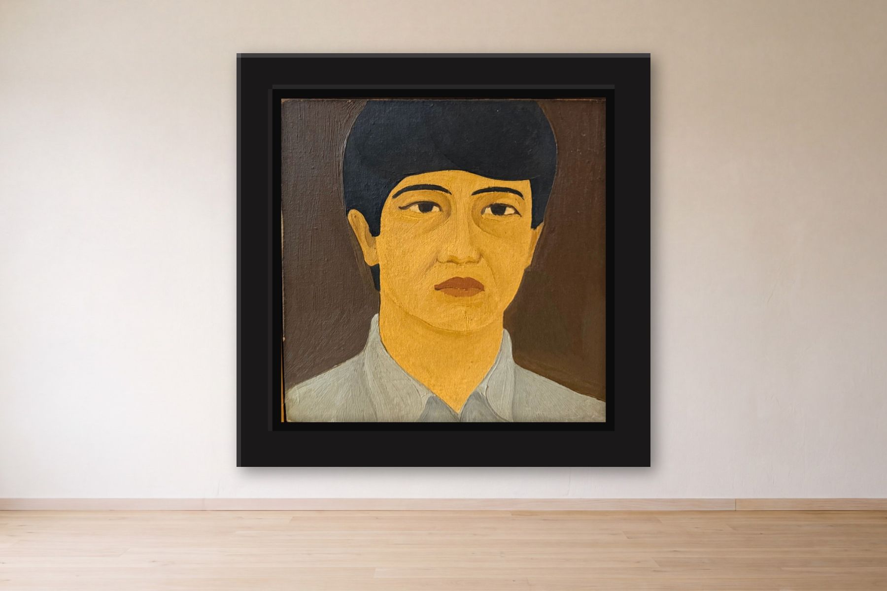 Man by Artist not recorded, framed on a gallery wall