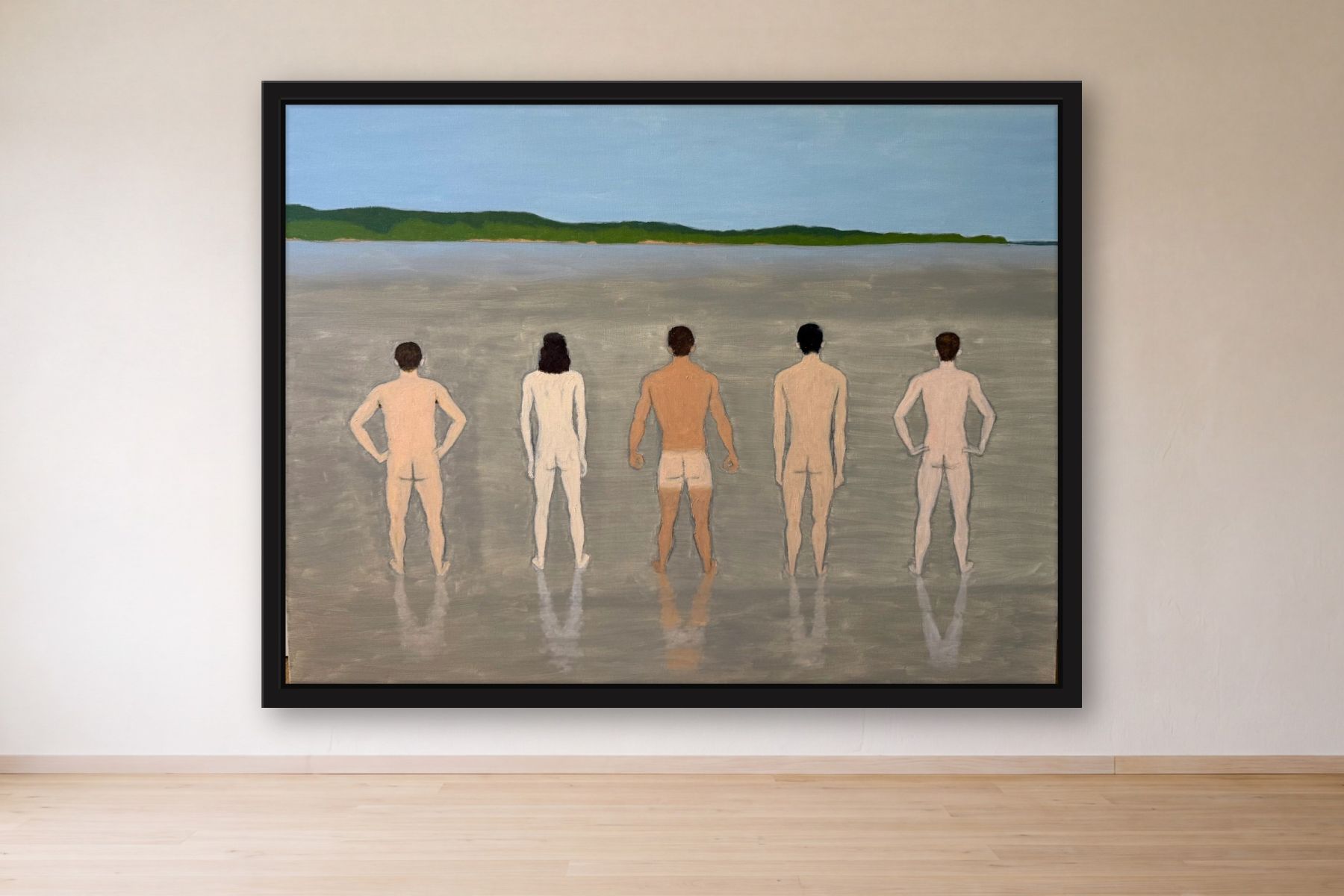 Men on the Beach by Bill Sullivan, framed on a gallery wall